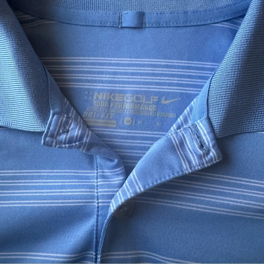 Nike Golf Polo Men’s Medium Blue Striped Dri-FIT Performance